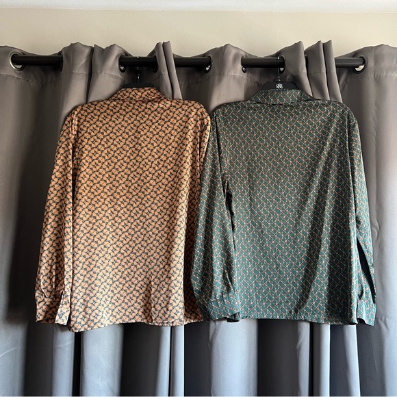 Lot of 2 Button Down satin sheen blouses. Size L. - Picture 5 of 8